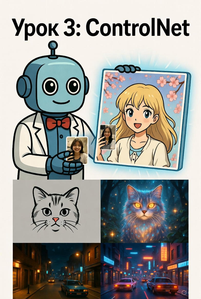 Урок 3. ControlNet — рисуем по своим фото, скетчам и позам (самый мощный инструмент 2025)